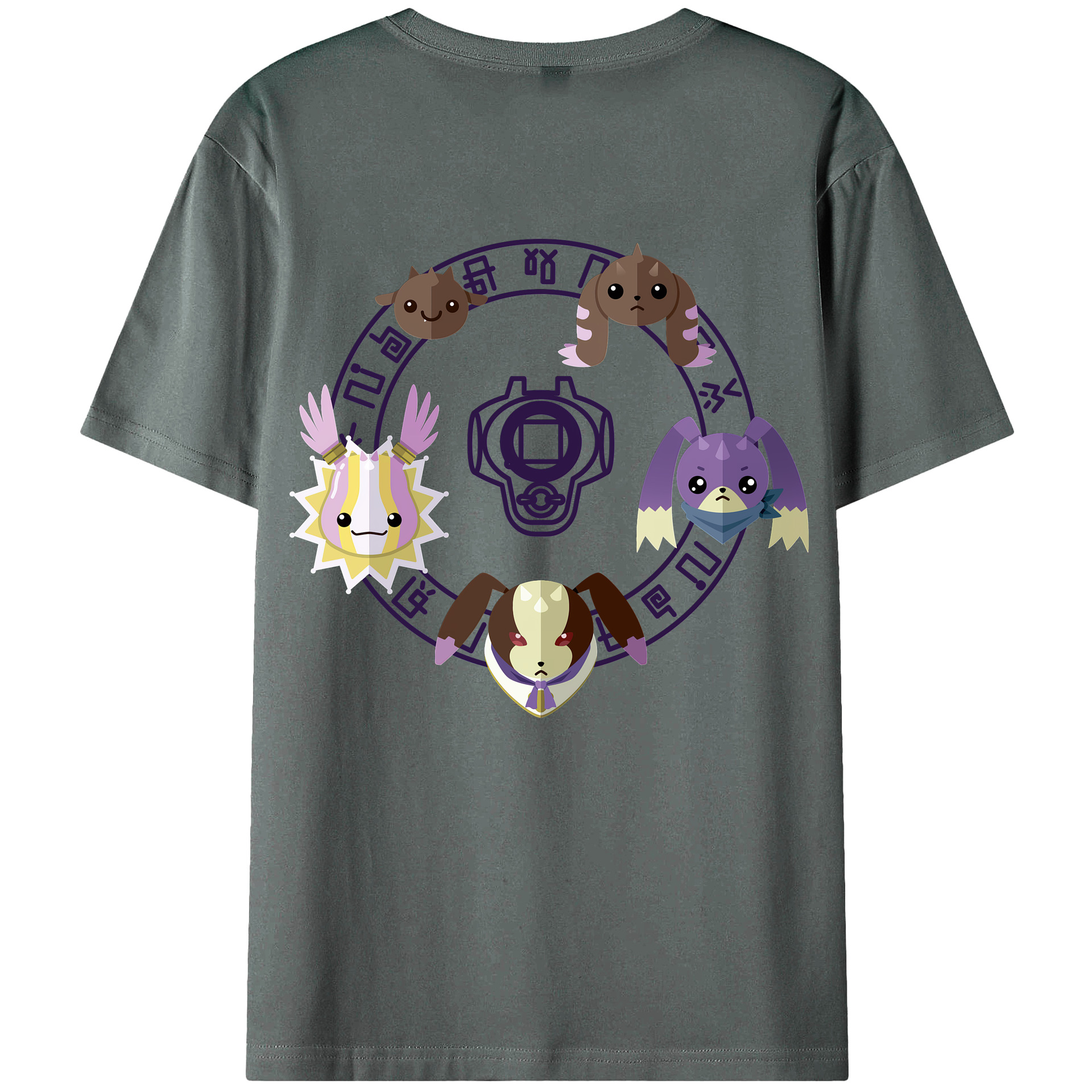 （画像用） Digimon デジタルモンスター/デジモン 綿100％ メンズ半袖Tシャツ（バックプリント） 通気性